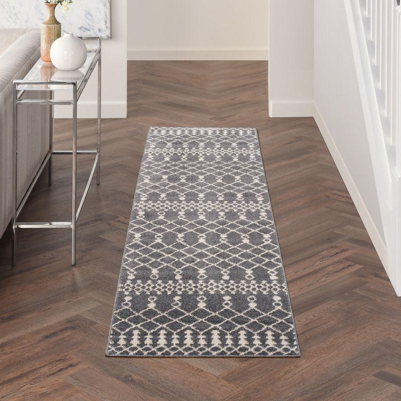 Nourison Royal Moroccan 2'2" x 7'6 Charcoal/Ivory Bohemian Indoor Rug