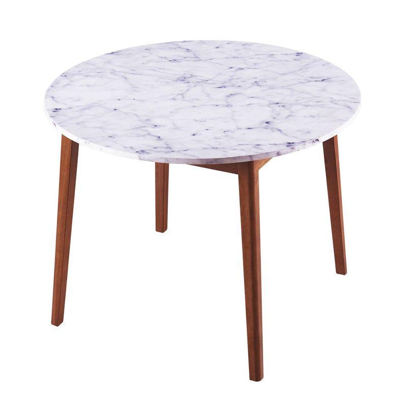 Ashton 40" Round White Faux Marble Dining Table with Walnut Base