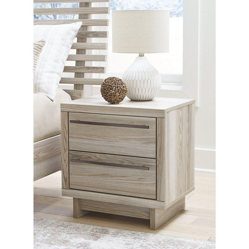 Beige Transitional 2 Drawer Nightstand with USB & Wireless Charging