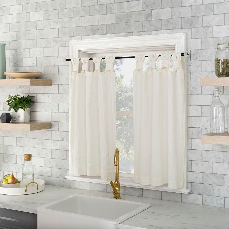 2pc 52"x36" Archaeo Washed Cotton Twist Tab Cafe Curtain Tier Pair Ivory: Kitchen Curtains, 36 Inch, Solid Off-White