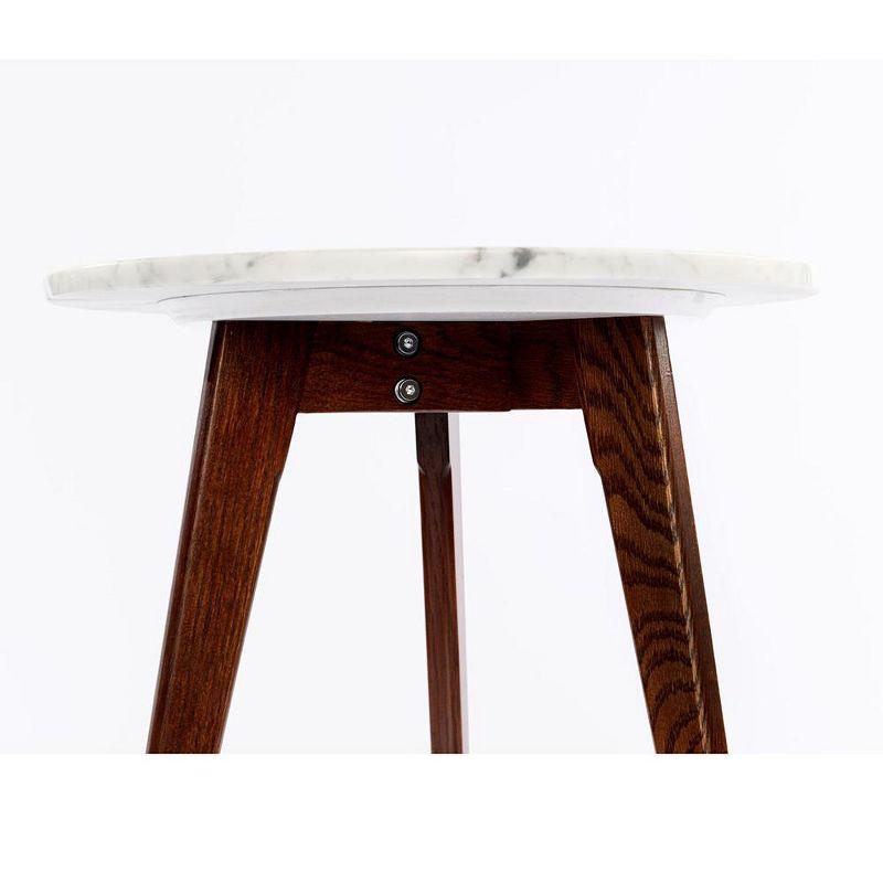 Cherie 19" Round White Marble and Elm Wood Side Table