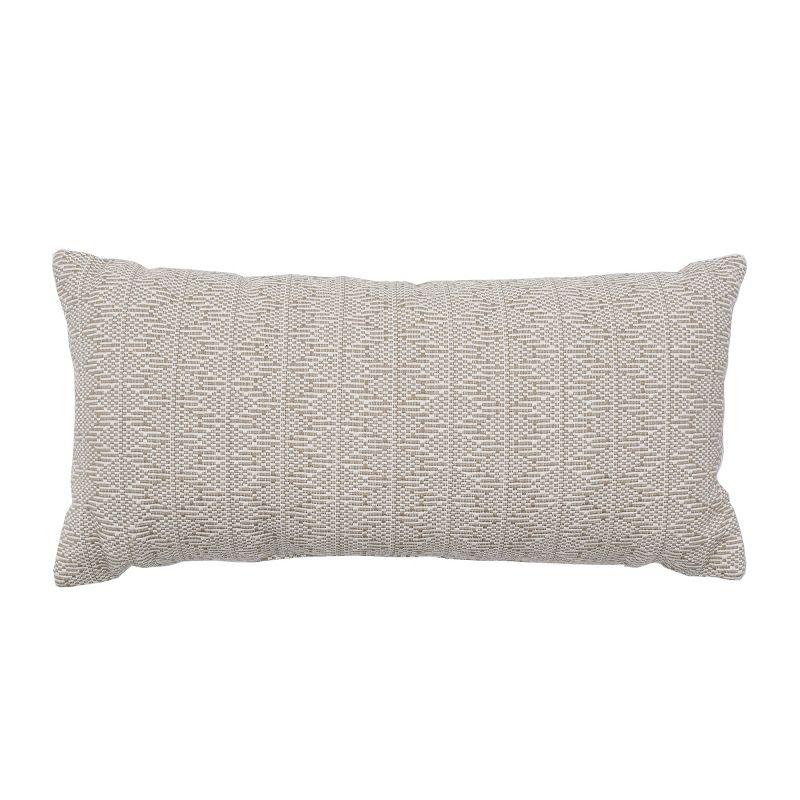 Beige Geometric Woven Cotton Lumbar Throw Pillow 12" x 24"