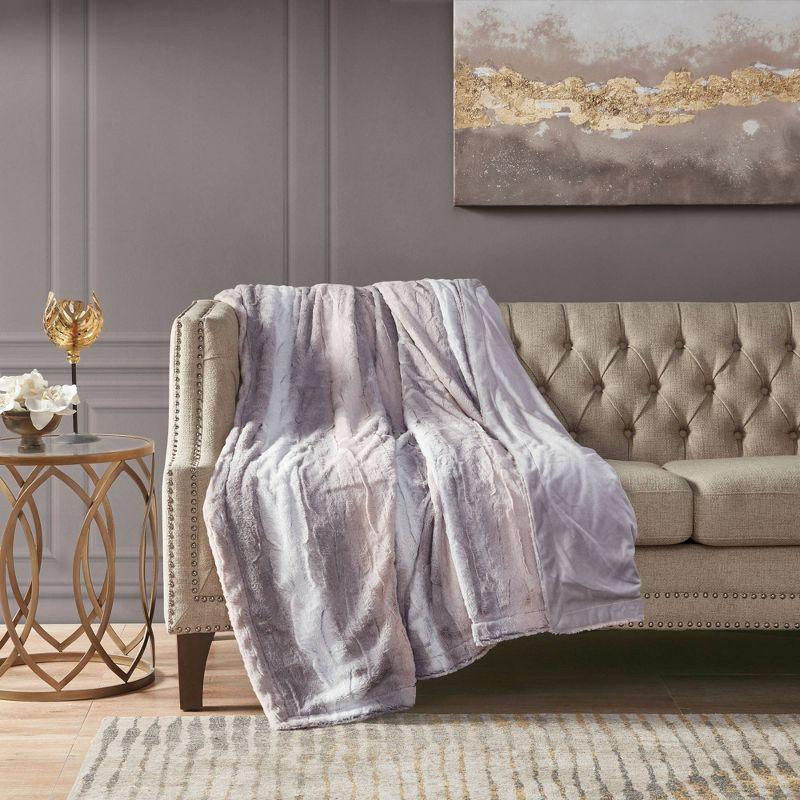 60"x70" Oversized Marselle Faux Fur Throw Blanket Blush/Gray - Madison Park