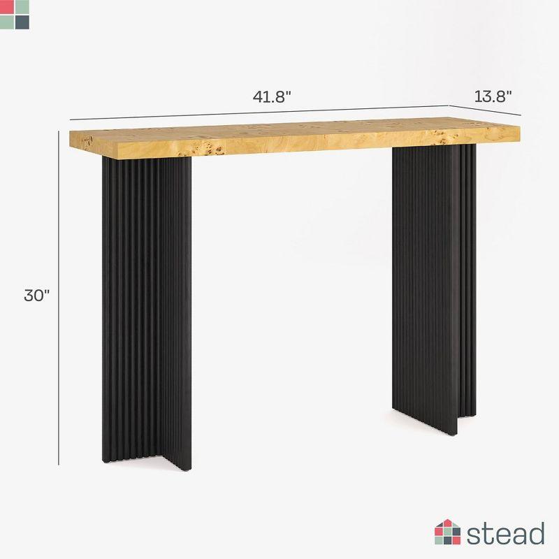 Stead Fluted Console Table - Solid Wood Entryway Table - Fluted Black Cross Base (Burl Top)