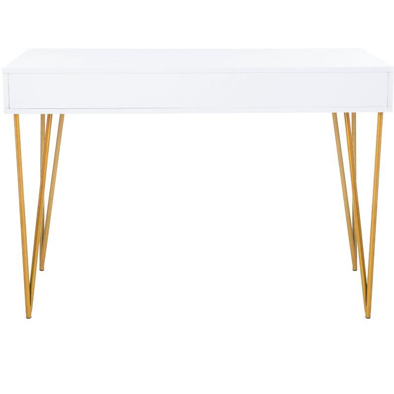 Elegant Transitional White and Gold Home Office Desk with 2 Drawers