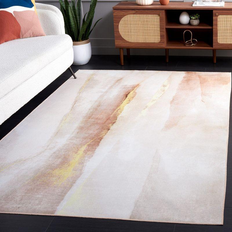 Beige and Gold Abstract Washable Synthetic 6' x 9' Rug