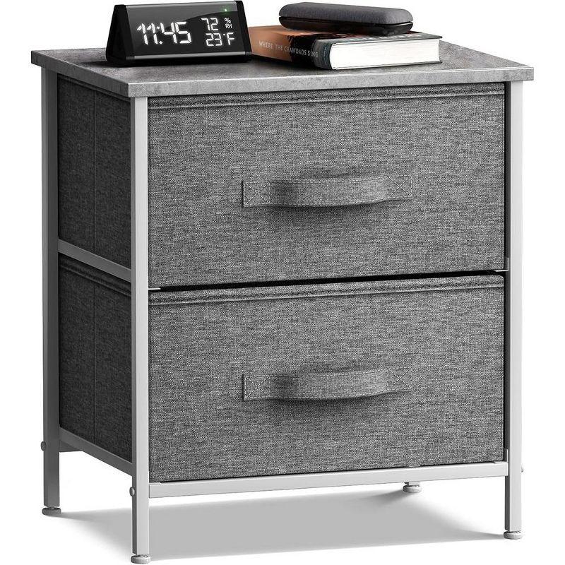 Sorbus Nightstand with 2 Drawers - Steel Frame, Wood Top & Easy Pull Fabric Bins - Great for Home, Bedroom, Office & College Dorm (Gray)