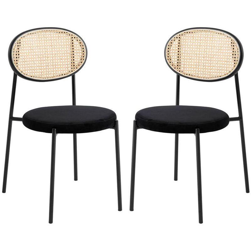 LeisureMod Euston Set of 2 Modern Dining Chairs with Wicker Back and Velvet Seat, Indoor Kitchen, Dining Room, Home, Contemporary Side Chair Seating