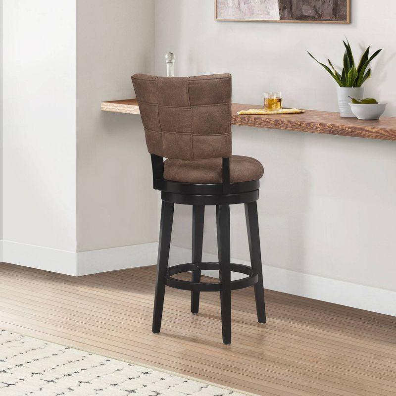 30" Kaede Wood and Upholstered Swivel Barstool Black/Chestnut - Hillsdale Furniture: Matte Finish, Faux Leather, Fixed Height