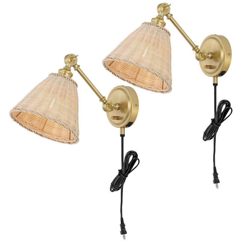 Oswynn Brass and Rattan 15" Plug-In Wall Sconce Set