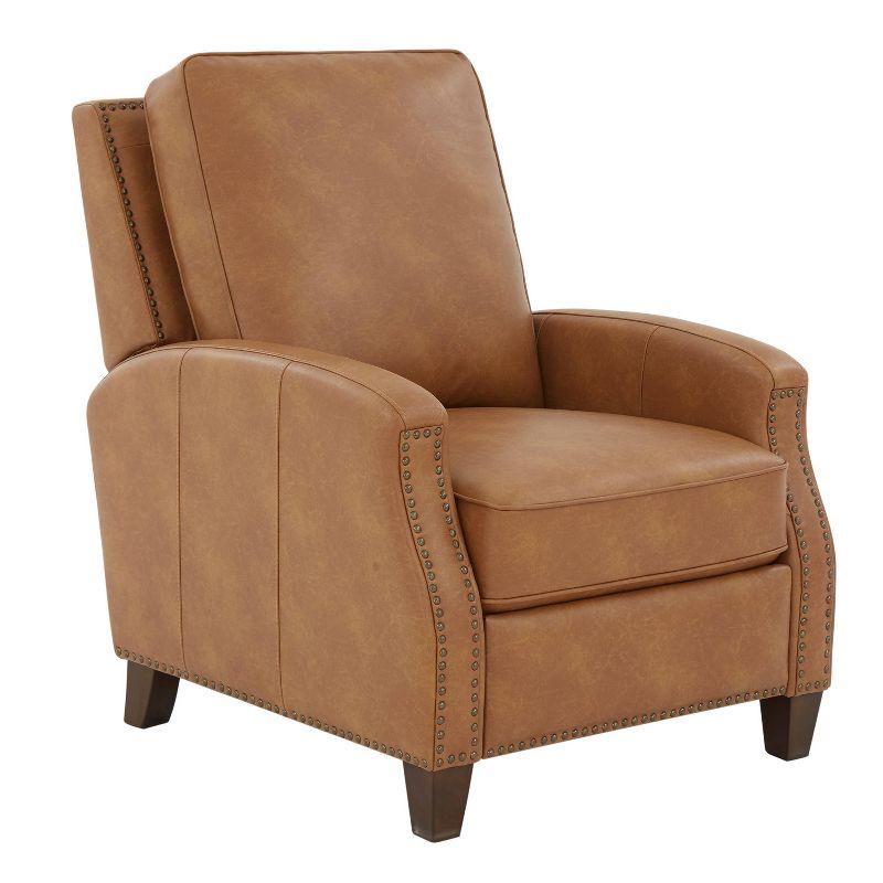 Saddle Brown Faux Leather Push Back Recliner with Nailhead Trim