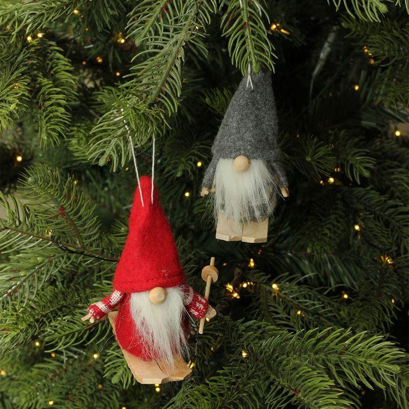 Set of 2 Colorful Skiing Gnome Christmas Ornaments