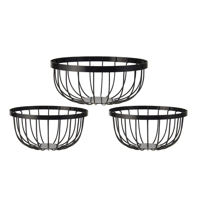 Gourmet Basics by Mikasa 3 Pieces Scroll Metal Storage Fruit Baskets, 23.5-Inch, Black