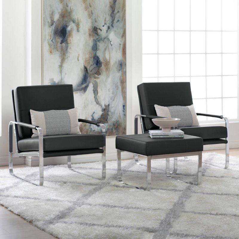 Allure Modern Blended Leather Accent Arm Chair Black/Chrome: Chrome-Finished, Padded for Comfort - Studio Designs Home
