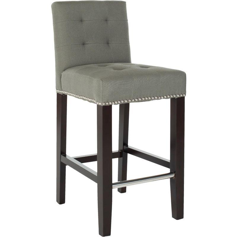 Seamist Transitional Leather and Wood 34" Counter Stool with Silver Nailheads