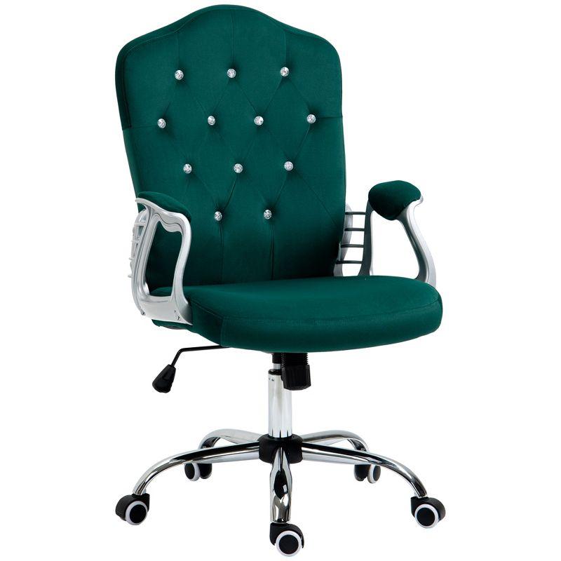 Elegant Dark Green Velvet Task Chair with Swivel and Tilt Function