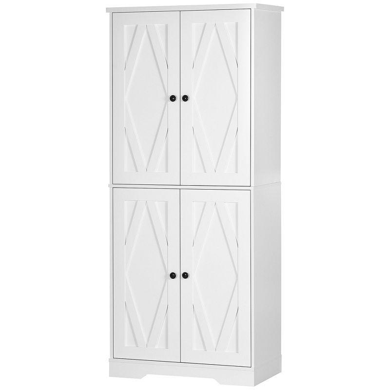 HOMCOM 70.75" Farmhouse Tall Kitchen Pantry Storage Cabinet, Freestanding Cabinets with Doors and Shelves, Kitchen Shelf Storage with 4 Tiers, White