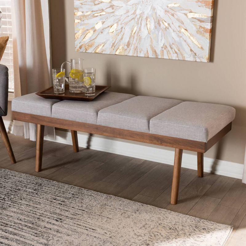 Larisa Beige and Walnut Brown Upholstered Wood Bench