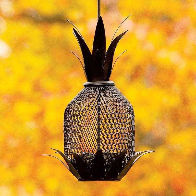 18" Steel Garden Pineapple Bird Feeder Black - ACHLA Designs: Weather-Resistant, No Assembly Required