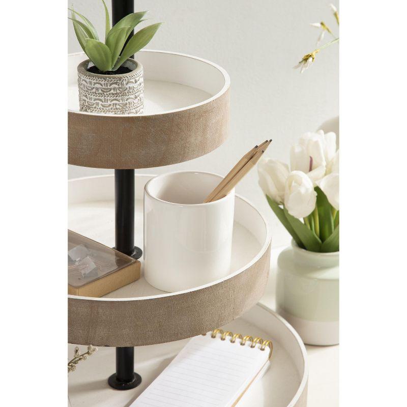 Kate and Laurel Woodmont Tray, 3 Tier, Rustic Brown and White