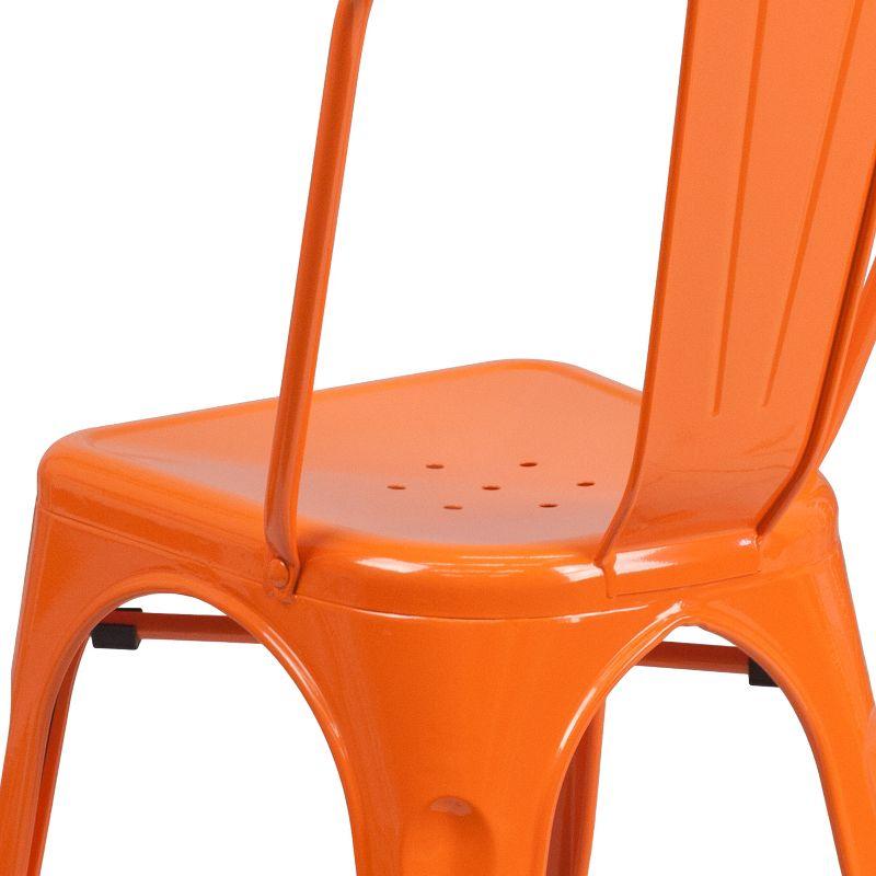 Emma + Oliver Orange Metal Stackable Indoor-Outdoor Dining Chair