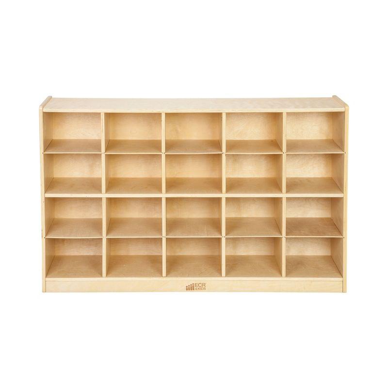 ECR4Kids 20 Cubby Mobile Tray Storage Cabinet, 4x5, Natural