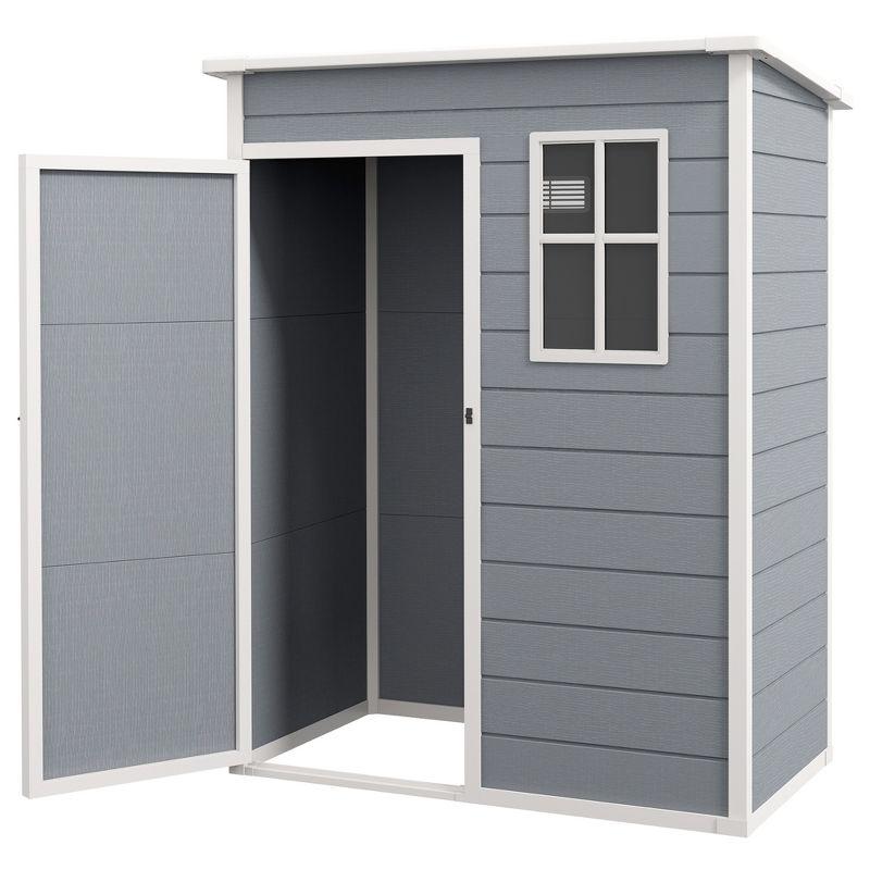 Outsunny Resin Outdoor Storage Shed, 59.5" x 36.25" Garden Shed with Lock, Vent & Window for Backyard, Patio, Garage, Lawn, Gray