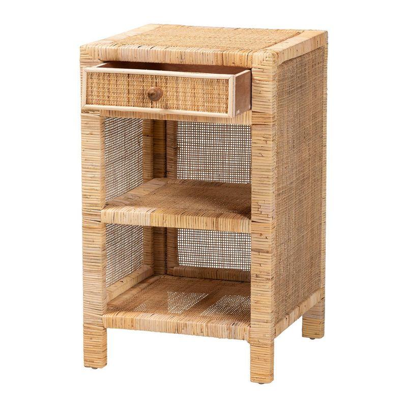 Bella Mahogany Wood and Natural Rattan 1 Drawer Nightstand Natural Brown - Baxton Studio