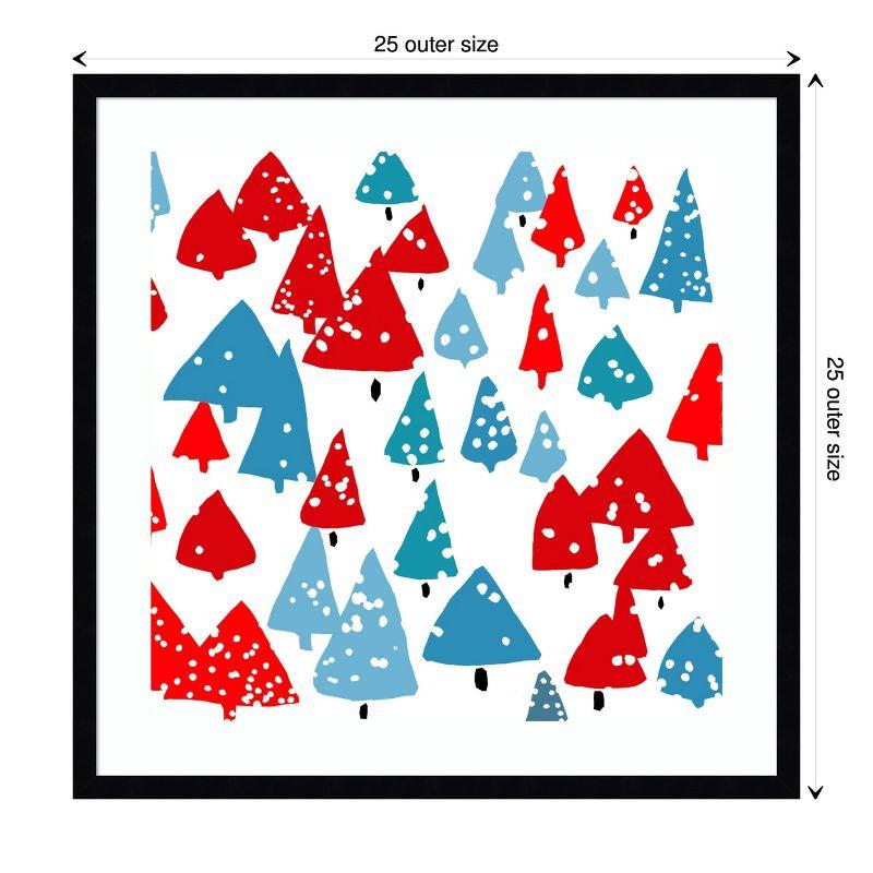 Nordic Christmas Red and Blue Forest Framed Wall Art