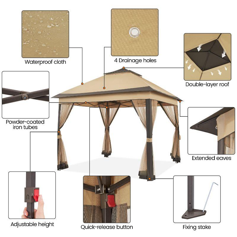 Yaheetech 11×11 FT Adjustable Pop-Up Gazebo Tent with Carry Bag & Sandbags & Guy Lines & Ground Stakes