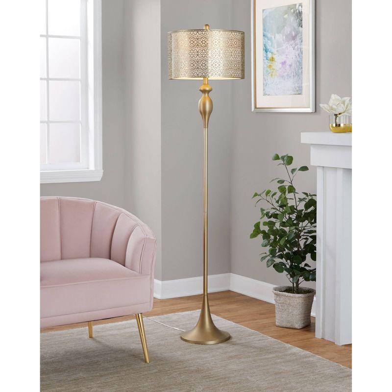 Gold Plated 63" Metal Floor Lamp with Patterned Shade