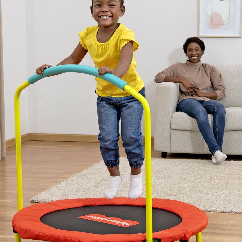 Fisher-Price WonderJump 36 Inch Round Indoor Mini Trampoline, Toddler and Kids Activity Toy with Stabilizing Handlebar, Multicolor