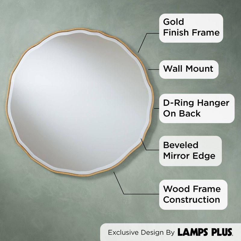 Gold Waved Edge Round Wall Mirror with Wood Frame