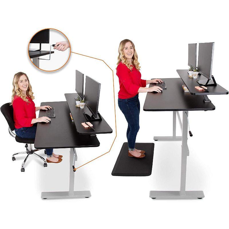 Tranzendesk Standing Desk With Clamp-On Shelf - 55" | Sit to Stand Workstation with 55" Monitor Stand - Black