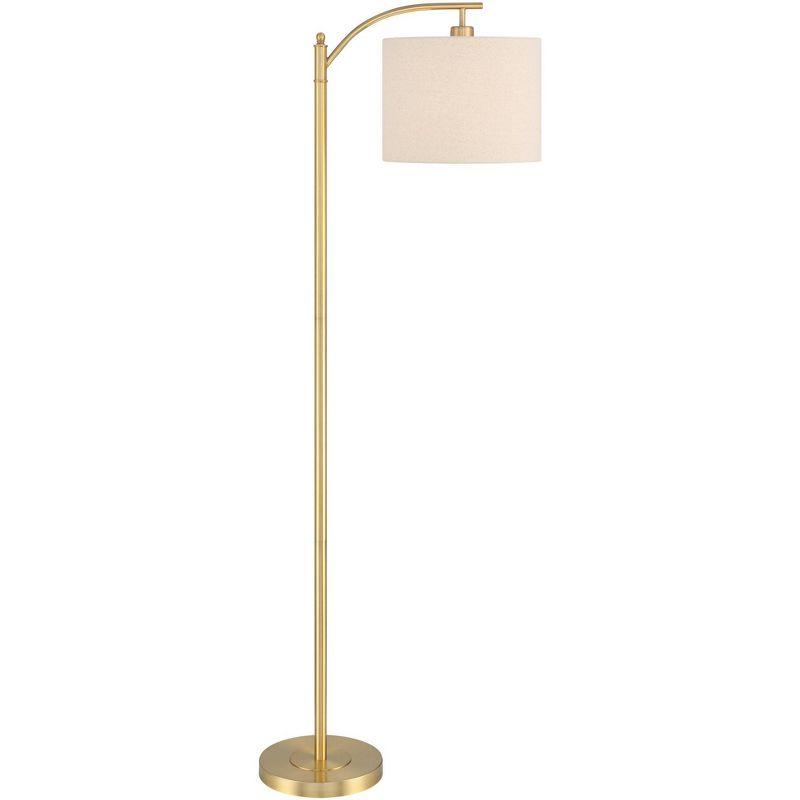 Adjustable Warm Gold Arc Floor Lamp with Linen Shade