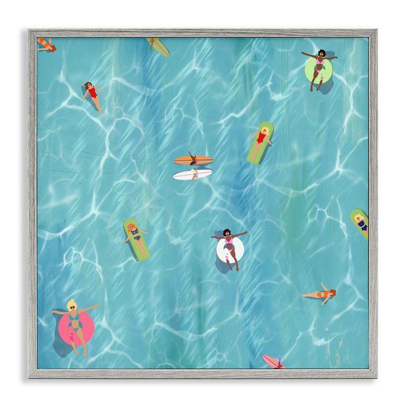 Aerial Summer Swimmers Landscape Print on Canvas with Gray Frame