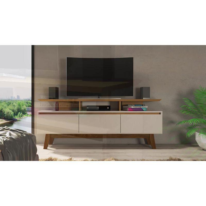 Off White and Cinnamon Mid-Century Modern TV Stand with Cabinet