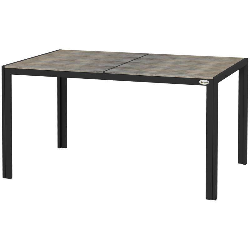 Outsunny Outdoor Dining Table for 6 People, Aluminum Rectangular Patio Table with Faux Wood Tabletop for Backyard, Lawn, 55" x 35.5", Gray