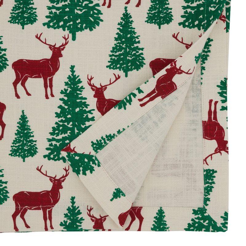 Holiday Deer and Christmas Trees Cotton Table Runner