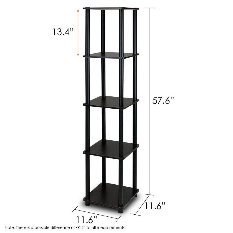 Furinno 5-Tier Corner Square Bookshelf Anti-Tipping Display Rack Shelf for Bathroom&Closet&Home Office&Living Room&Kitchen,Espresso/Black