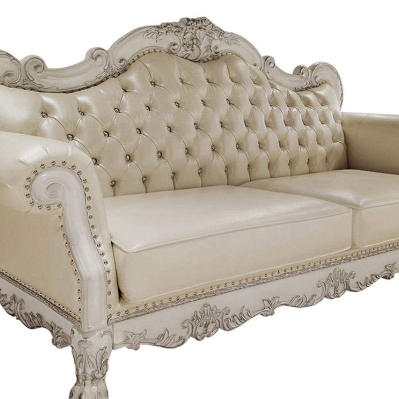 85.5" Dresden Sofa Leather Aire & Bone White Finish - Acme Furniture: Nailhead Trim, Includes 1 Pillow