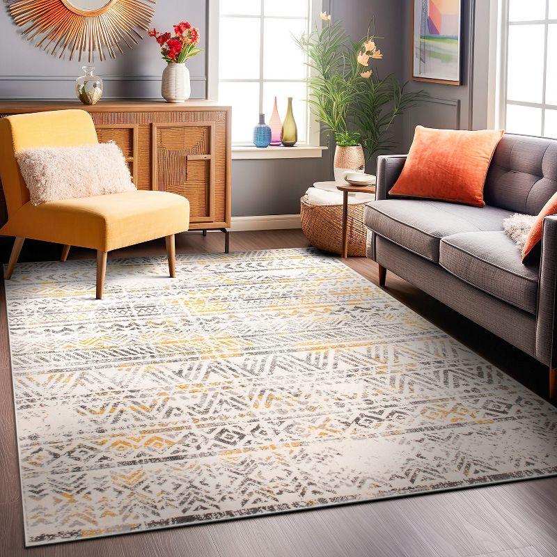 Yellow Geometric Synthetic Reversible Area Rug 5' x 7'