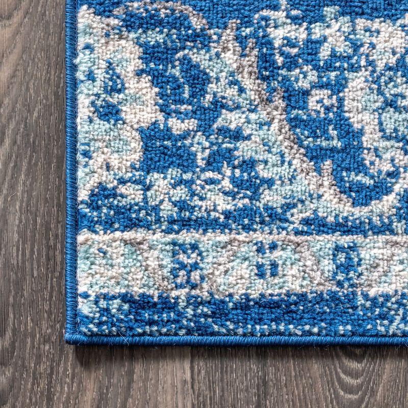 Reversible Cream/Blue Synthetic 4' x 6' Vintage Medallion Rug