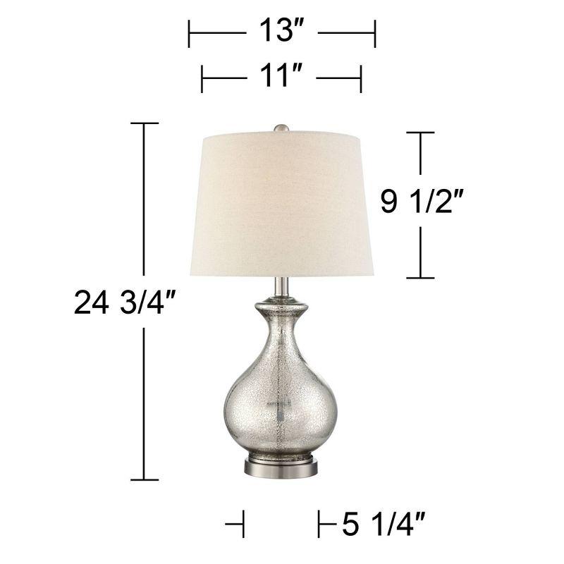 360 Lighting Albert Modern Table Lamp 24 3/4" High Mercury Glass Gourd Oatmeal Drum Shade for Bedroom Living Room Bedside Nightstand Office Kids House