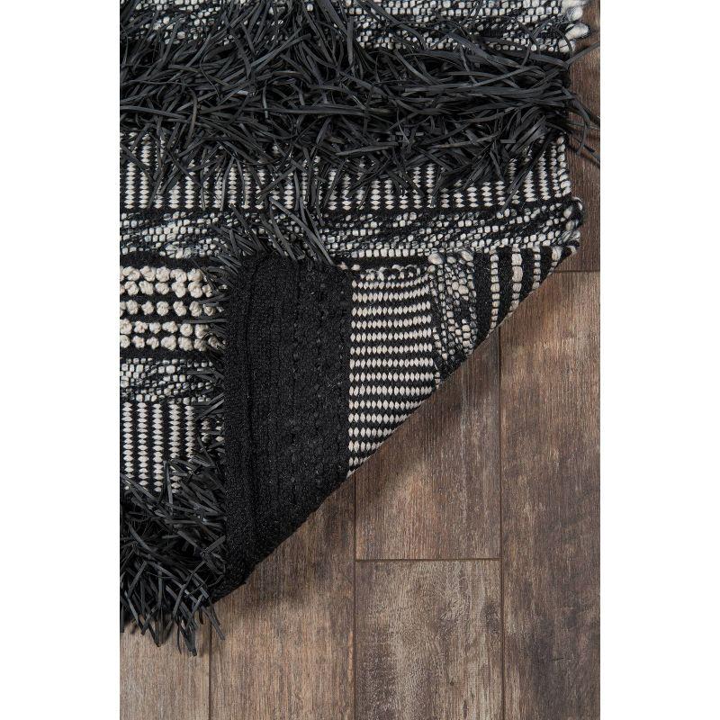 Modern Handwoven Stripe Shag Rug Black Synthetic 3'9" x 5'9"