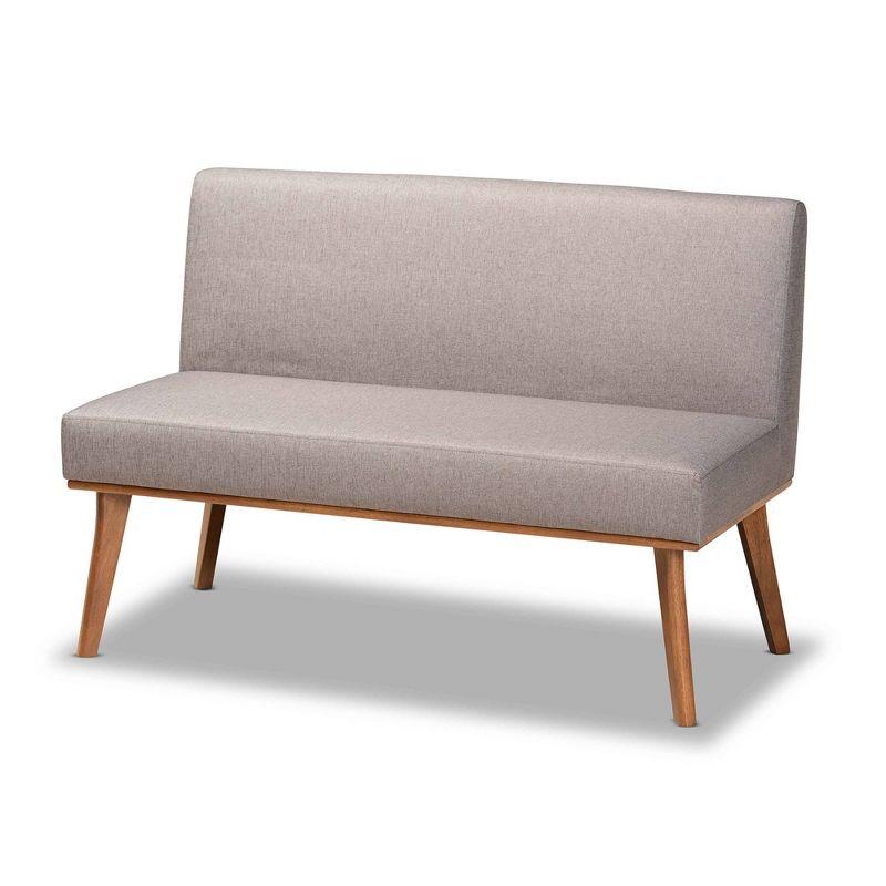 Baxton Studio 4pc Odessa Mid-Century Modern Fabric Upholstered Wood Dining Nook Set Walnut/Brown: Rectangle Table, Bench, 2 Chairs