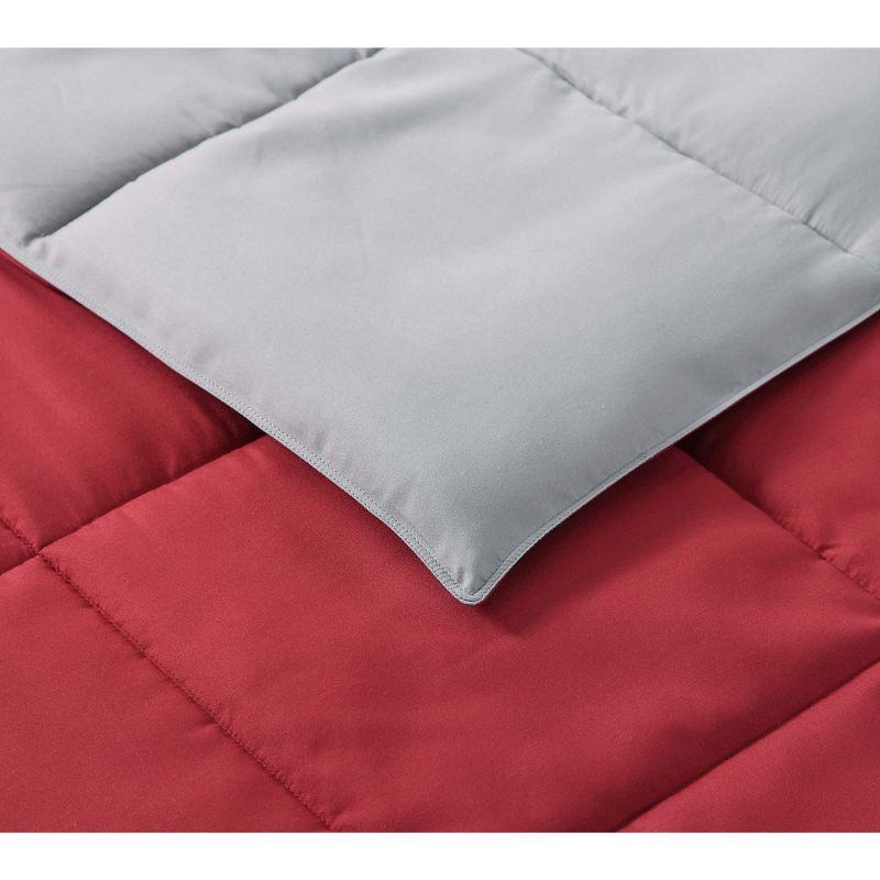 Full Gray and Red Reversible Microfiber Comforter Set