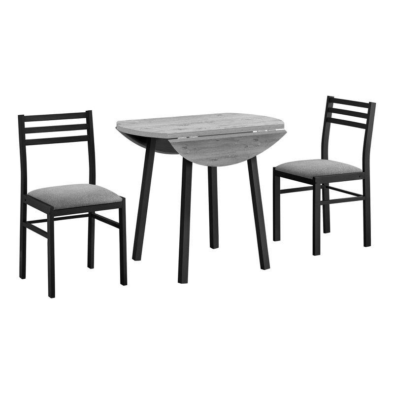 Monarch Specialties Dining Table Set 3pcs Set Small 35 inch Drop Leaf Kitchen Black Metal Grey Laminate Contemporary Modern