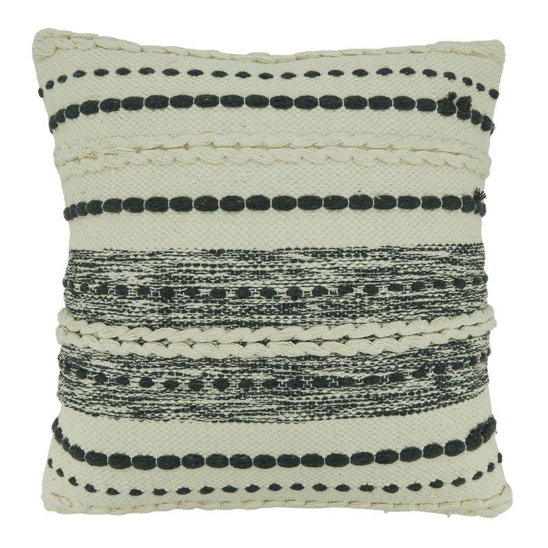 Black and White Cotton Stripe Throw Pillow, 18"