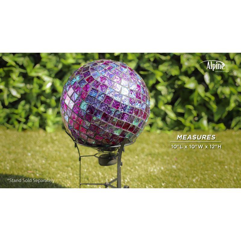 12" x 10" Indoor/Outdoor Embossed Pattern Glass Gazing Globe Purple - Alpine Corporation: Durable Polystone, LED Lights